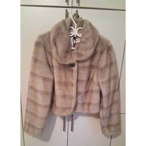 Tan Mink Style Faux Fur Melanie Lyne Jacket Size Large - Picture 2 of 7